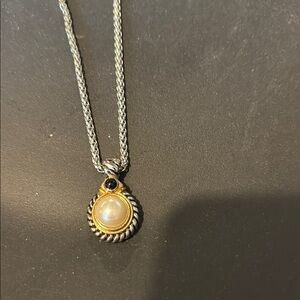 Elegant Gold and Silver Pendant Necklace w Pearl Insert